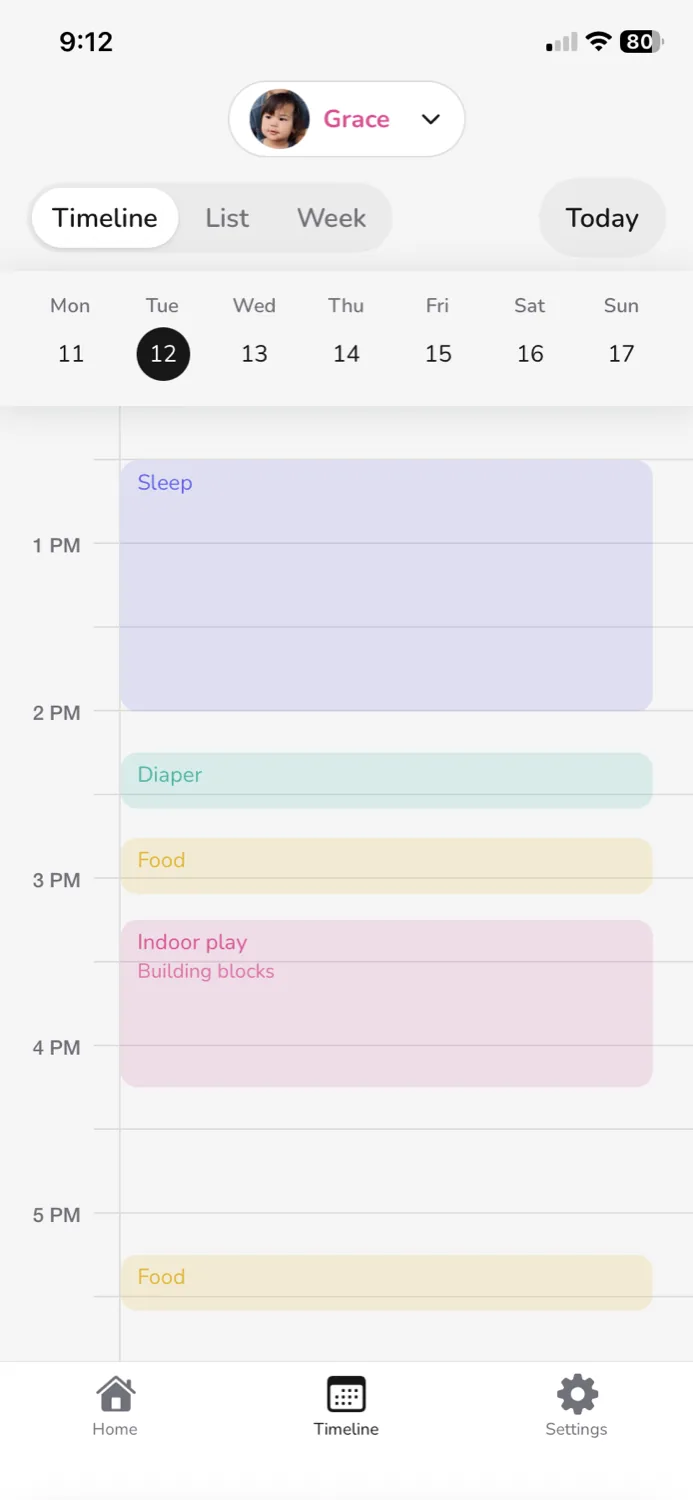 Sprout — timeline calendar view — light theme
